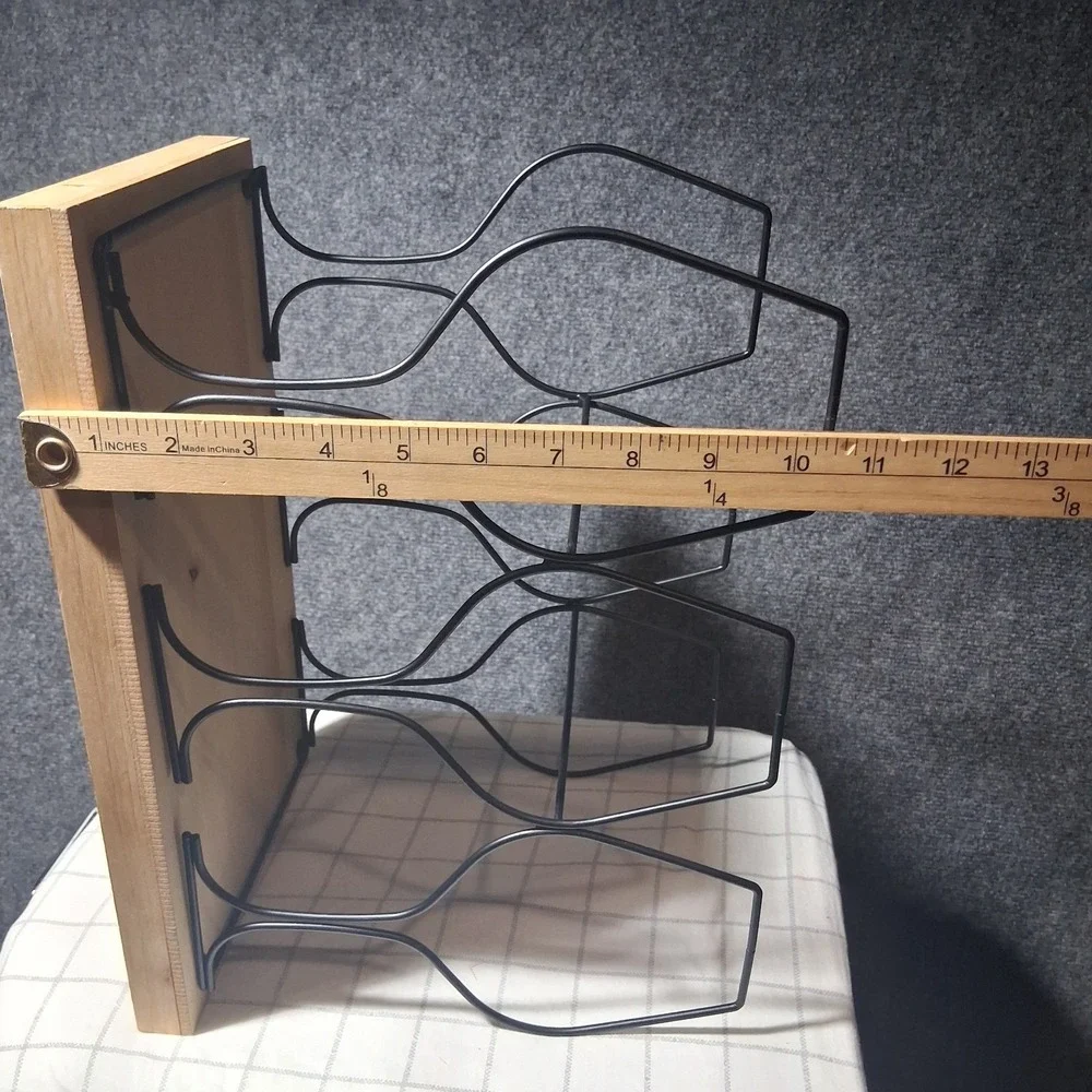 Modern Industrial 6 Bottle Wine‎ Rack Wood Base Black Metal Wire Frame 303839